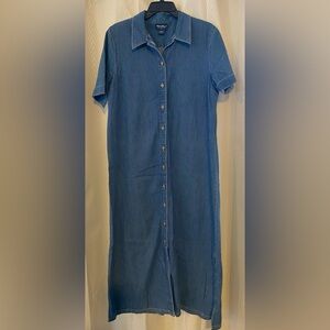 VTG Eddie Bauer Long Denim Maxi Dress Button Up S/S L Large 90’s Y2K Cottagecore